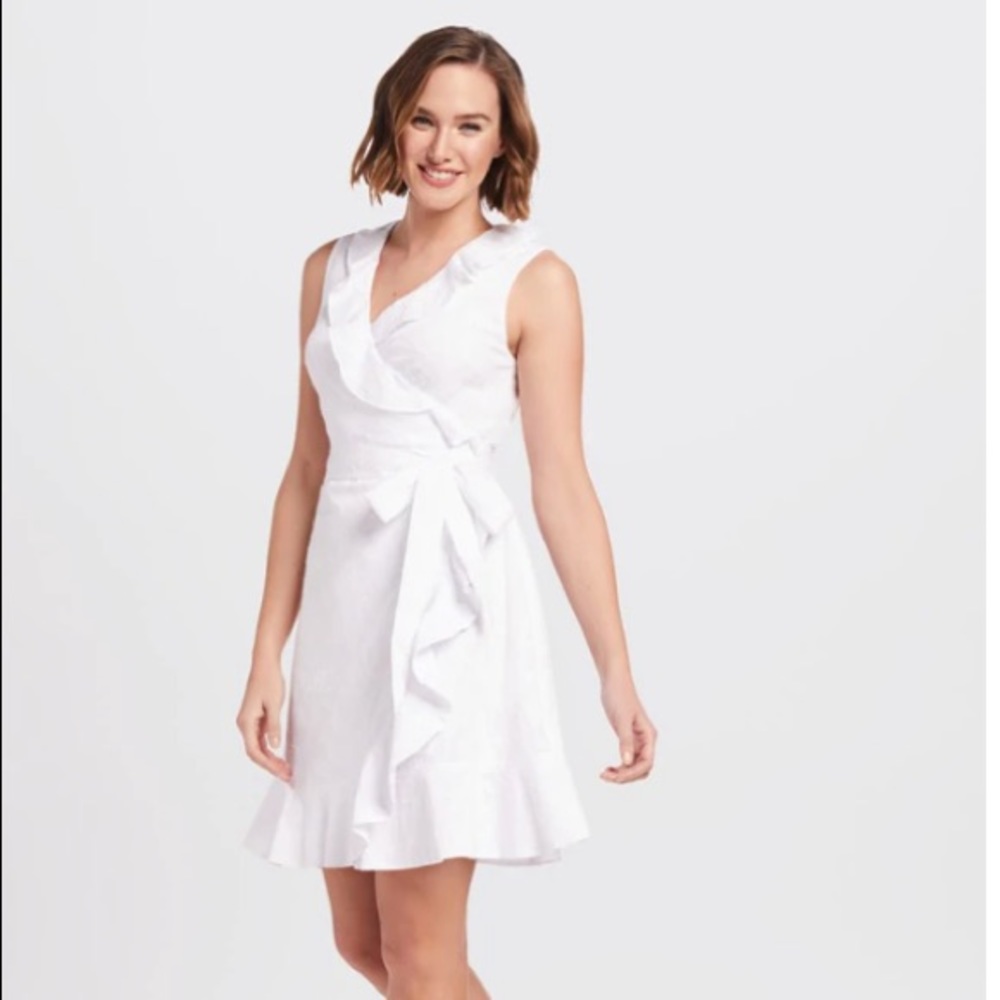 Draper James Ruffle Wrap Jacquard Dress in Magnolia White size 4